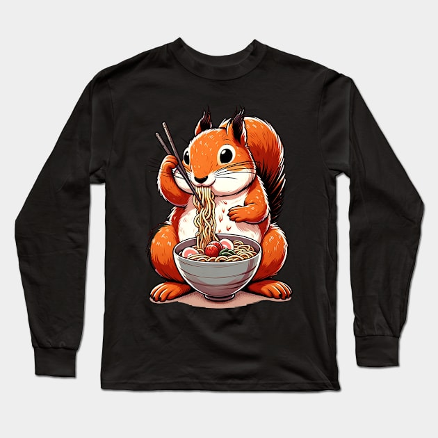 Urban Tree Hoppers Squirrel Eating Noodle Tee for Wildlife Devotees Long Sleeve T-Shirt by Gamma-Mage